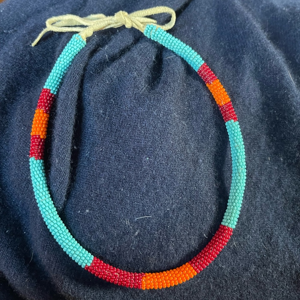 Pretty Beaded Choker on Leather Thong